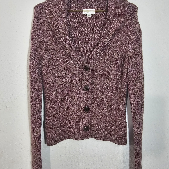 Ann Taylor Marled Purple Button-Up Cardigan - Picture 2 of 16